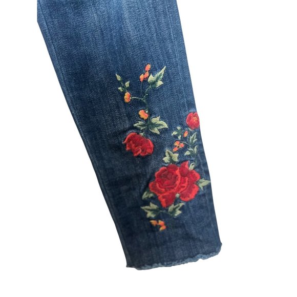 Driftwood Jackie Floral Embroidered Jeans 28 Blue Skinny High Rise Stretch Boho - Picture 8 of 10